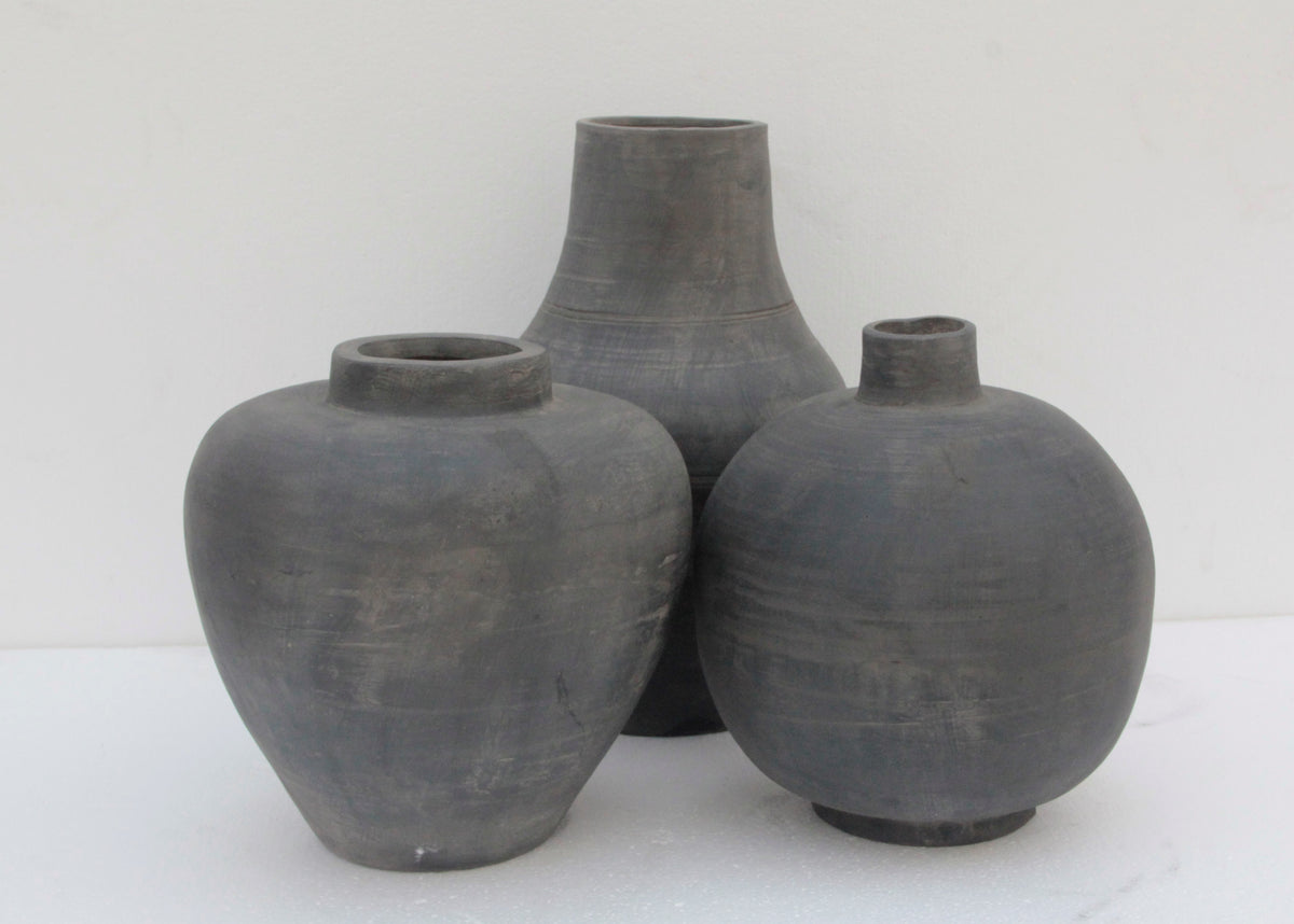 12" Earthy Gray pottery vase tapered down