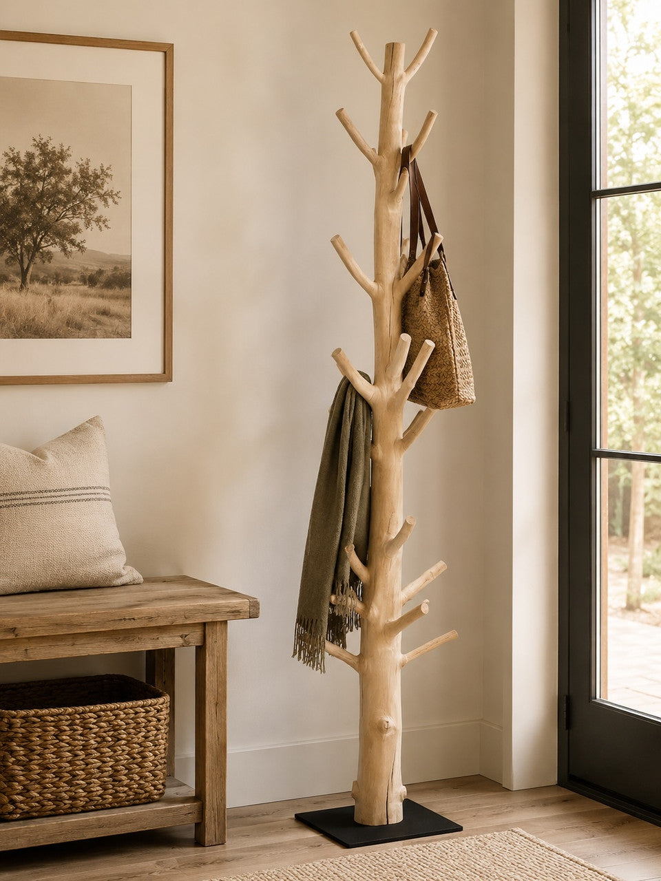 Mangosteen Tree Floor Coat Rack With Iron Stand