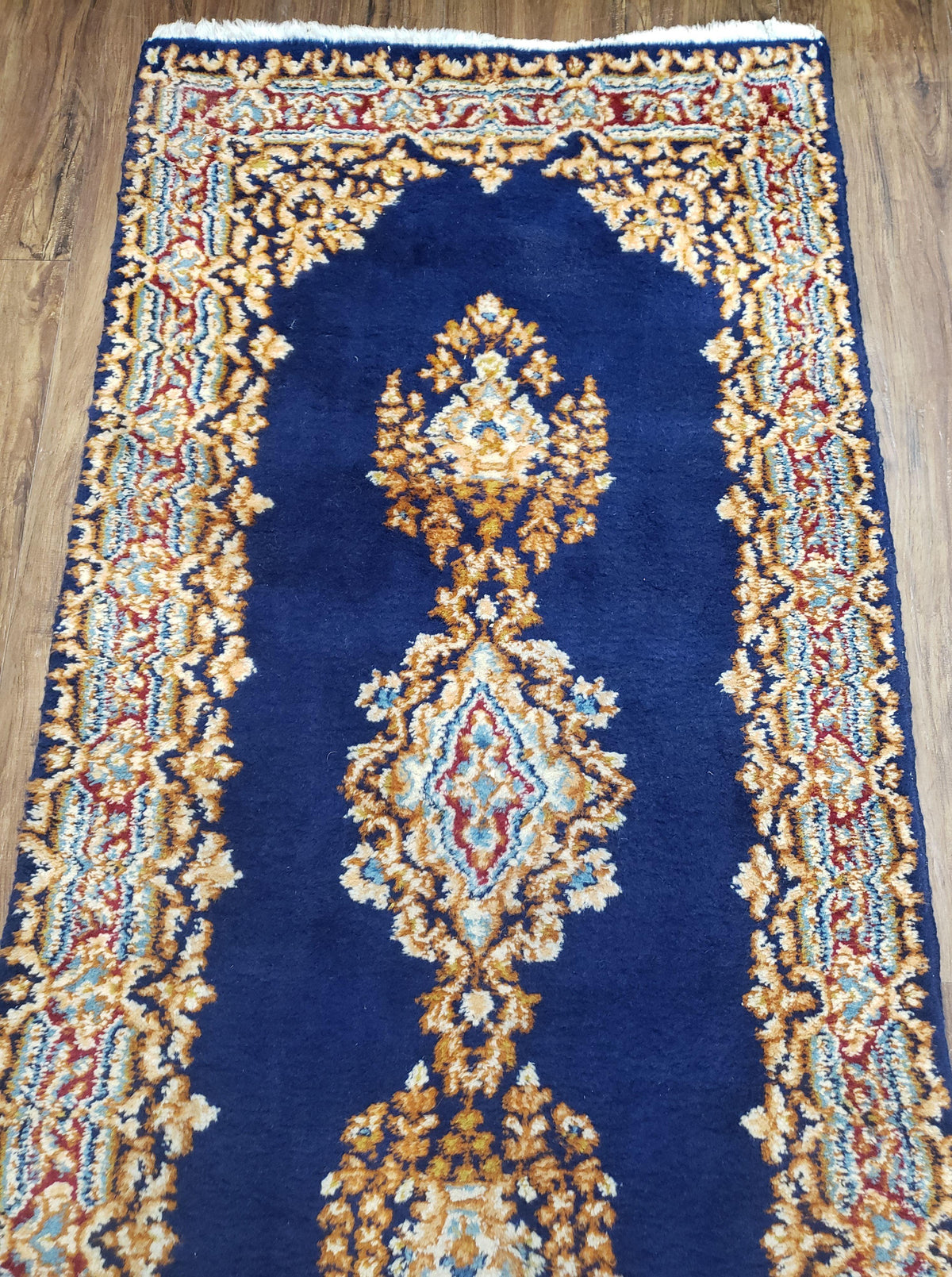 Semi Anique Dark Blue Persian Kerman Runner, 2'7" x 13'5" - Jewel Rugs, view 5