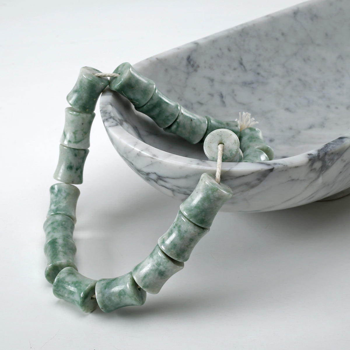 White Green Shade Natural Marble Bead Bamboo Shaped