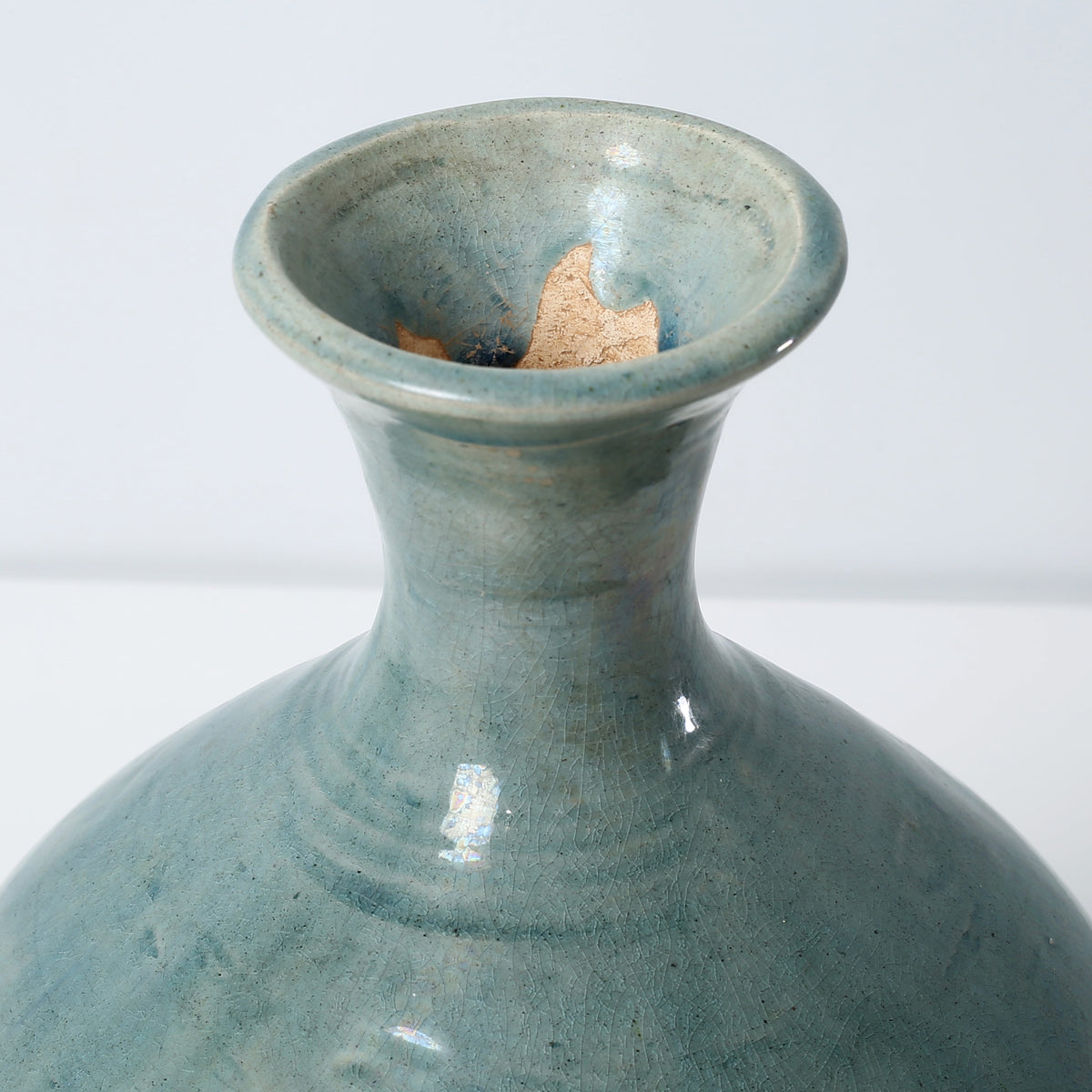 Approx. 10" H Vintage Style Blue-Green Vase (3" Opening)