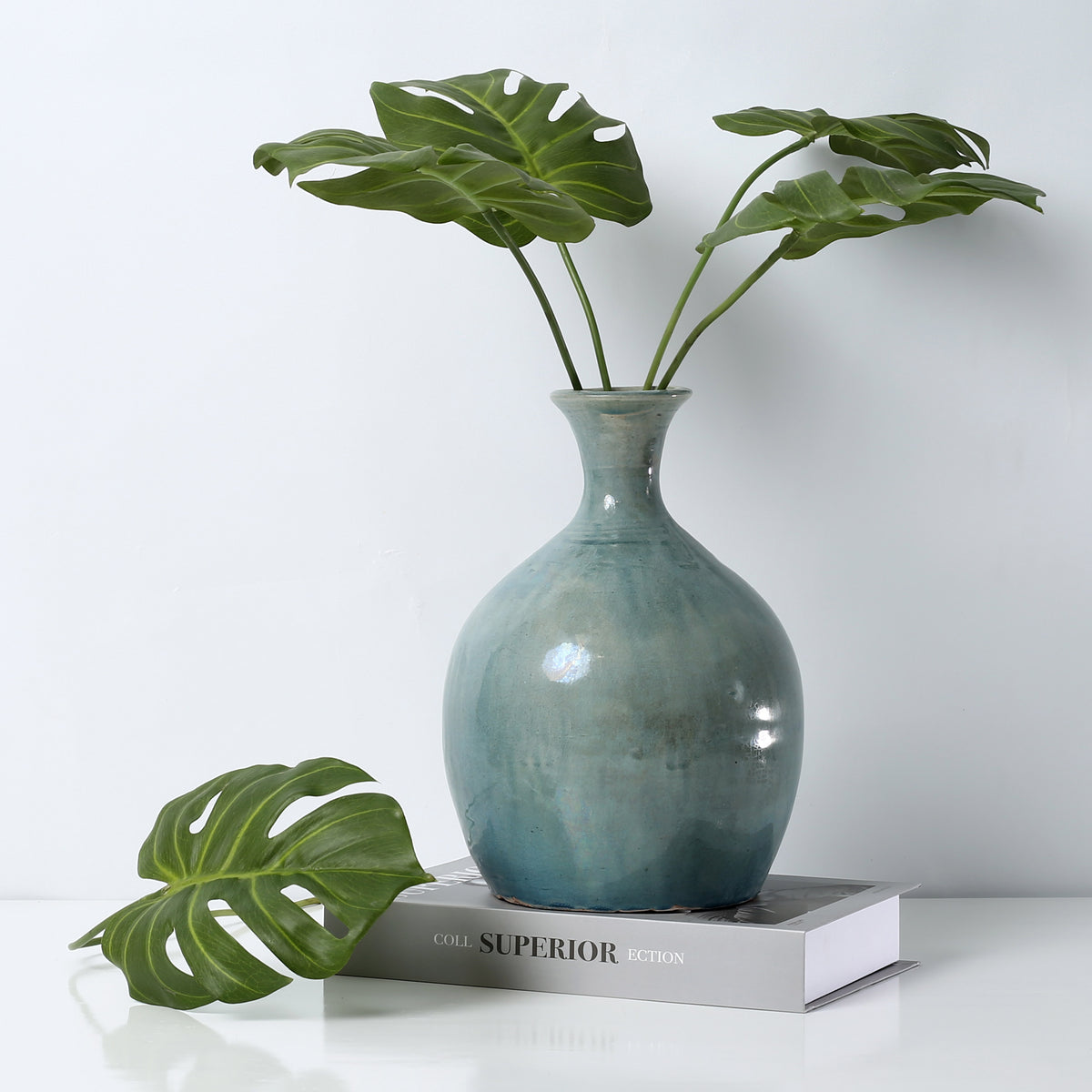 Approx. 10" H Vintage Style Blue-Green Vase (3" Opening)