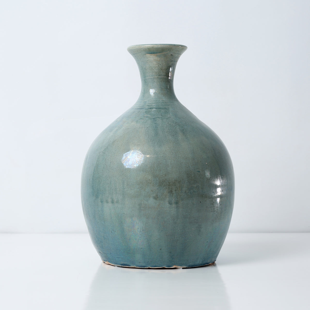 Approx. 10" H Vintage Style Blue-Green Vase (3" Opening)