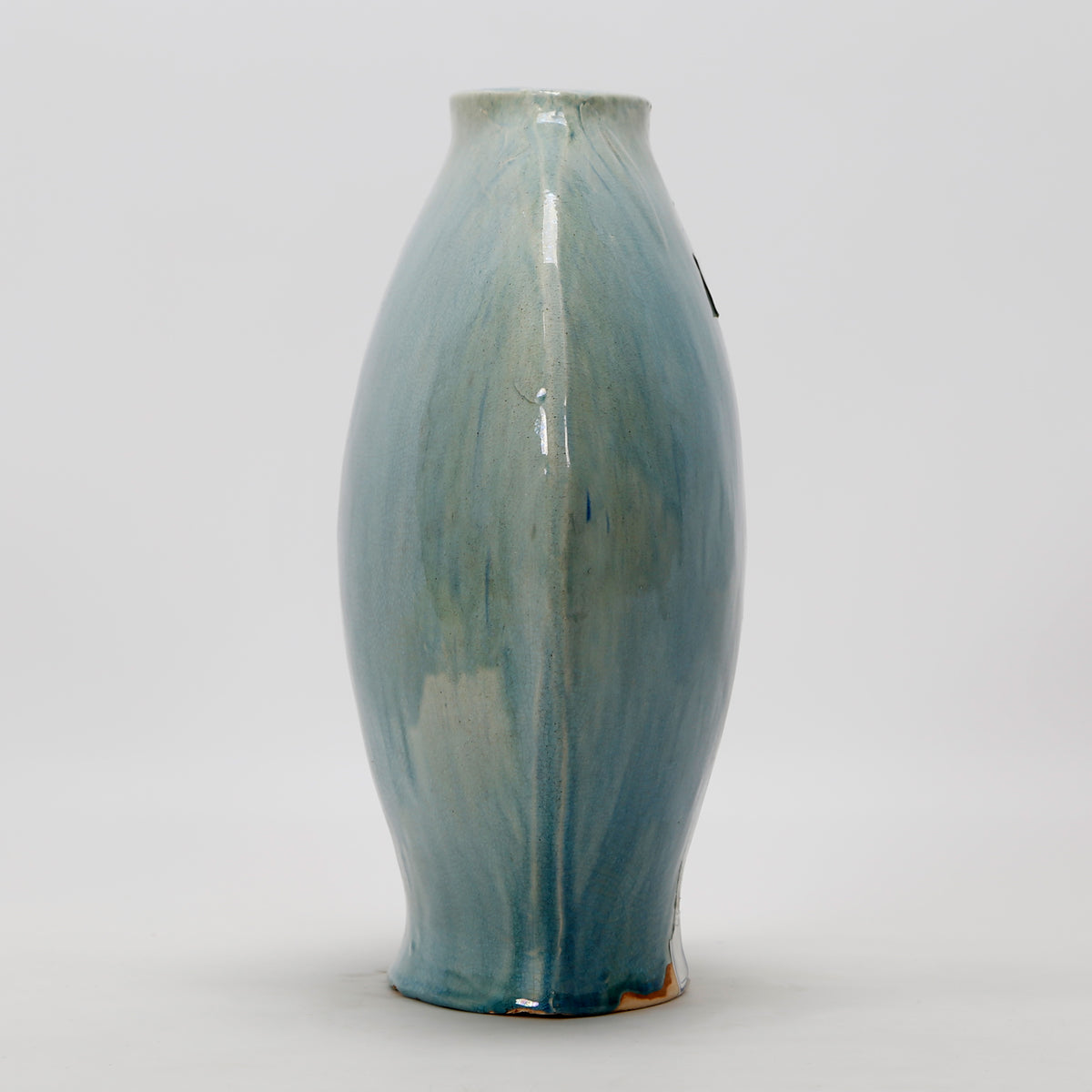 Vintage Style Blue-Green Ceramic Flat Vase