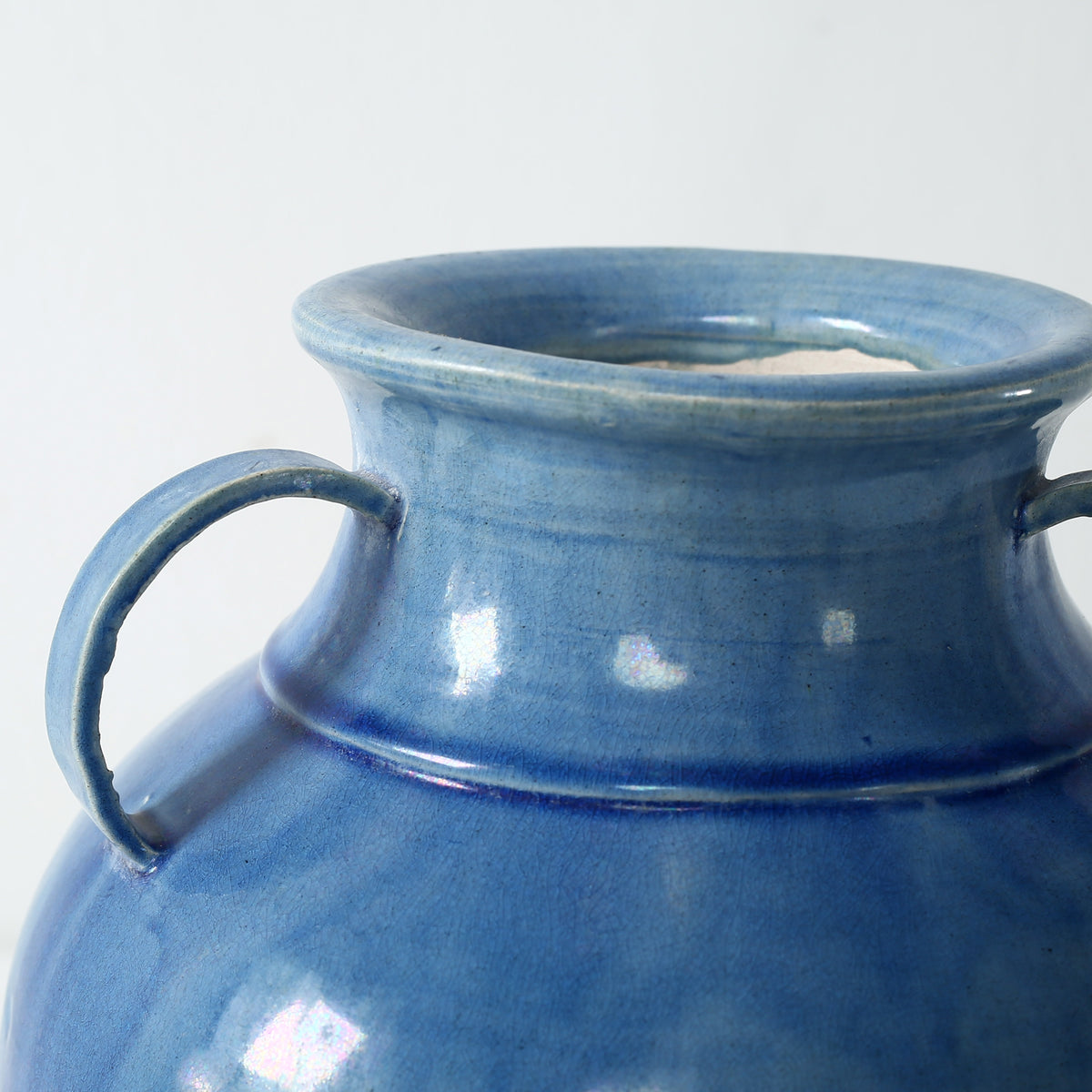Approx. 11 Inches High Blue-Green Vase with Three Handles (4.7" Opening)