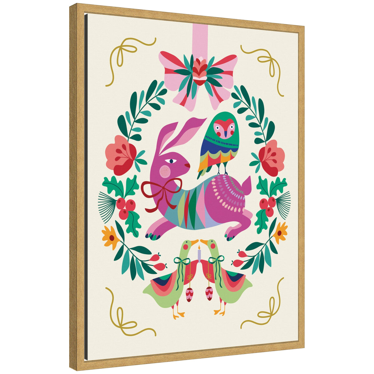 Sylvie Framed Canvas Woodland Animals Christmas Wreath by Rachel Lee