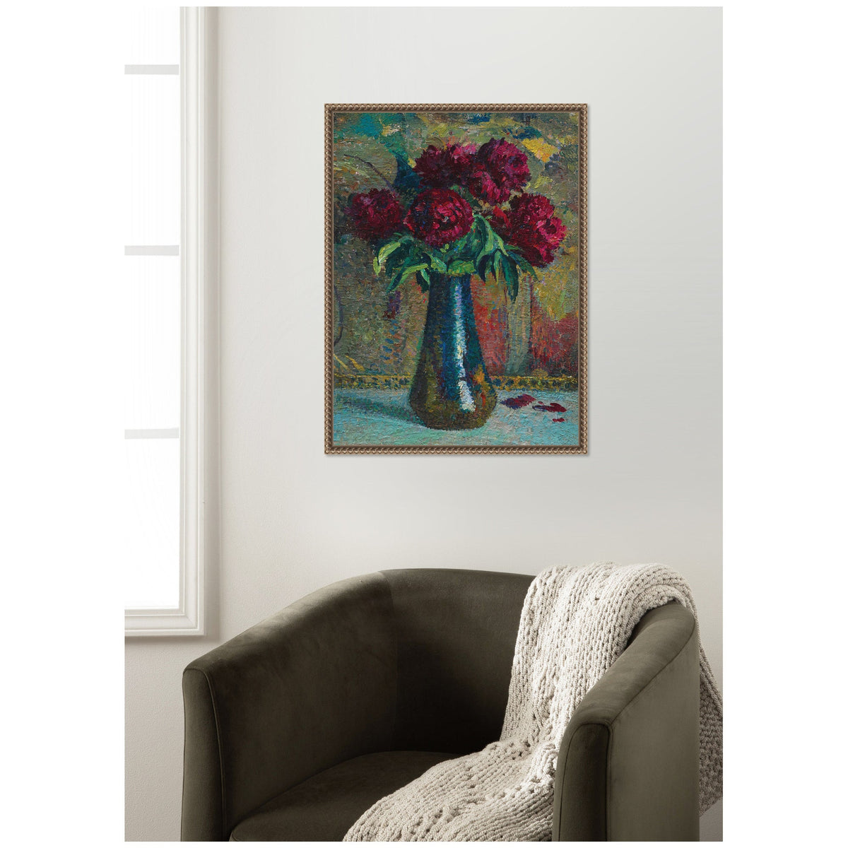 Pivoines rouges dans un vase Dalpayrat by Henri Martin by Nostalgia Prints Framed Canvas Wall Art Print