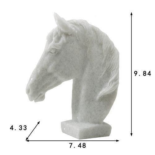 10" High Hand Carved Horse Head Statue Natural White Marble image 2
