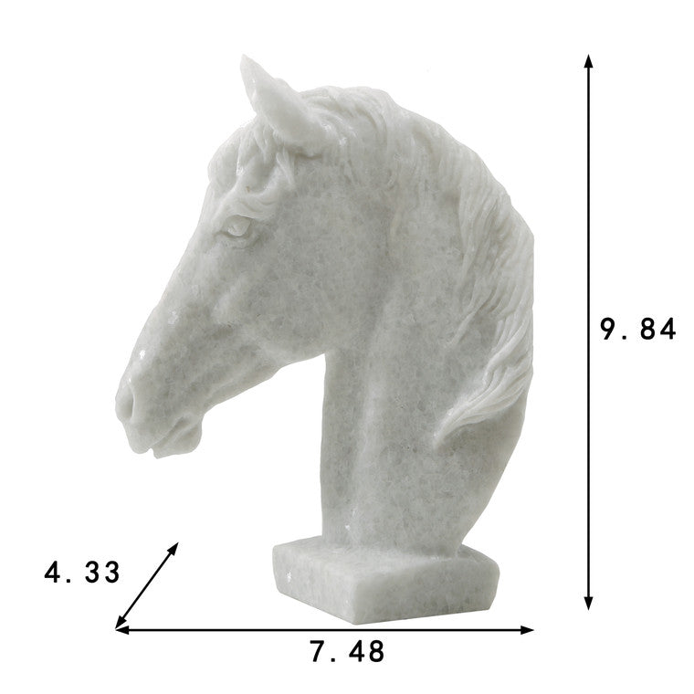 10" High Hand Carved Horse Head Statue Natural White Marble image 3