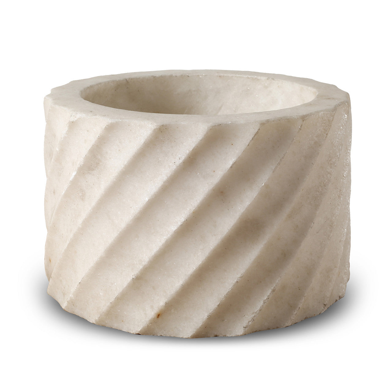 Approx. 12 Inches Wide White Marble Pot with Spiral Pattern Pre-order only
