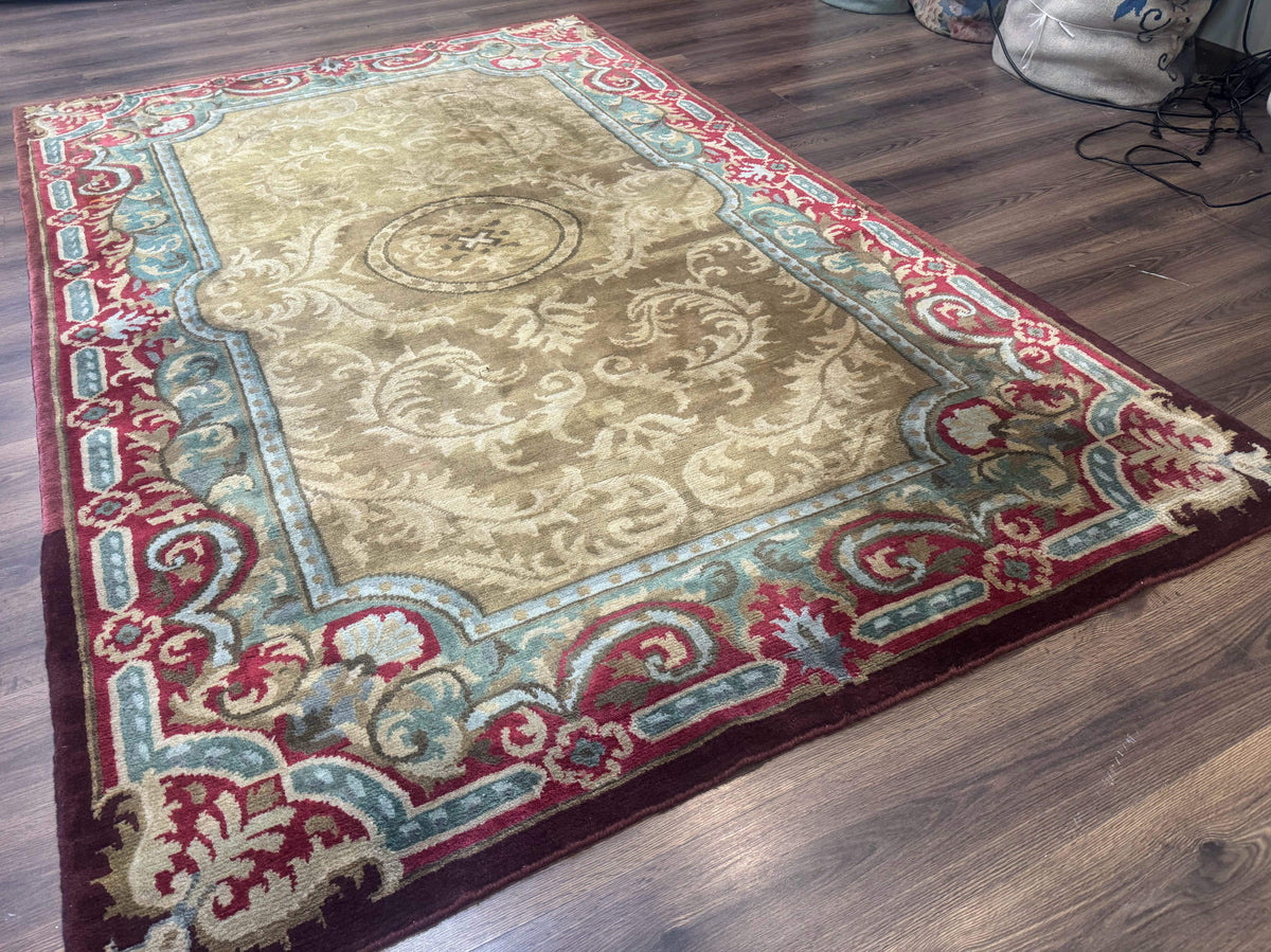 Tibetan Aubusson Rug 6x9, Gold-Beige, Soft Wool Pile, Handmade - Jewel Rugs, view 13