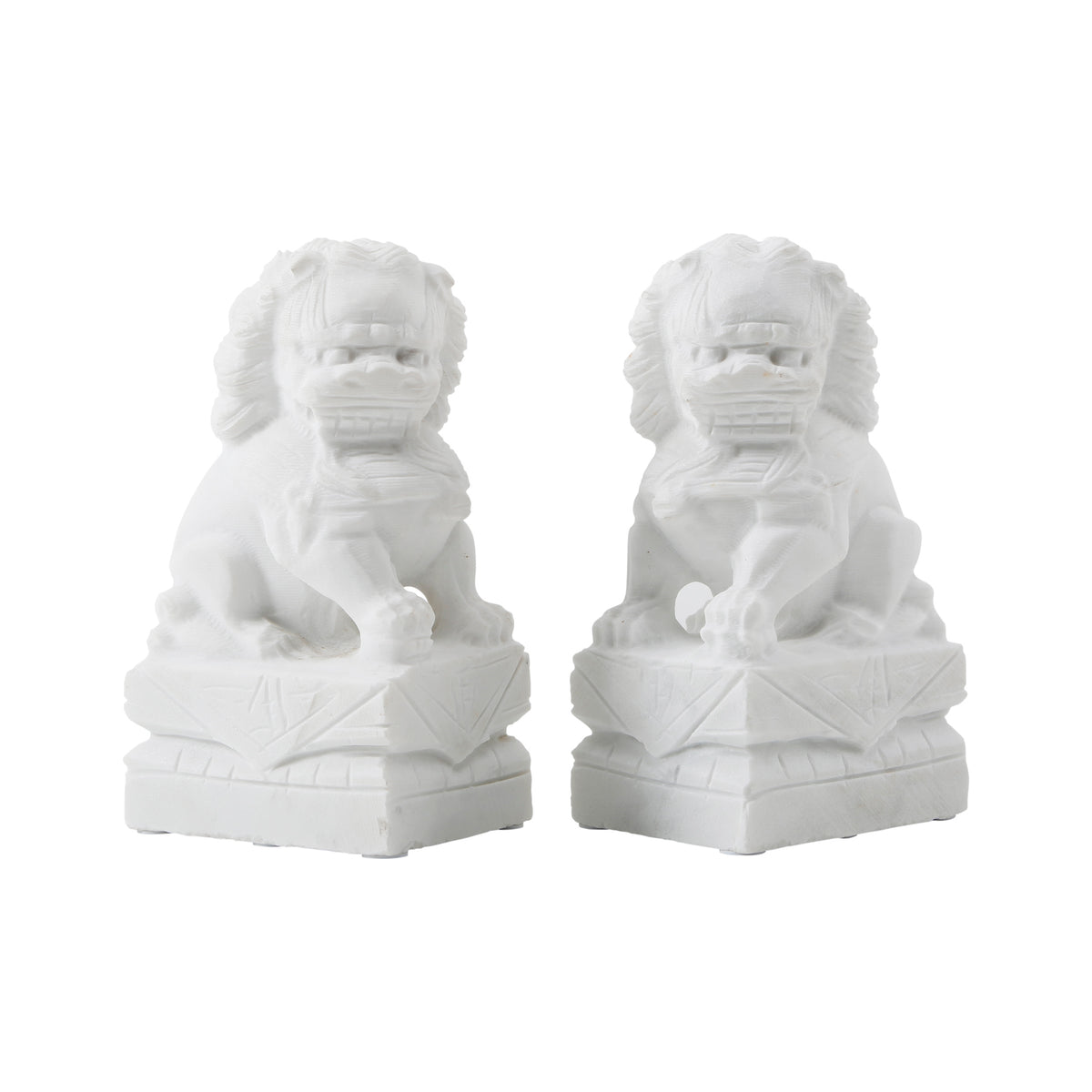 8" Pair of White Marble Guardian Lion Medium