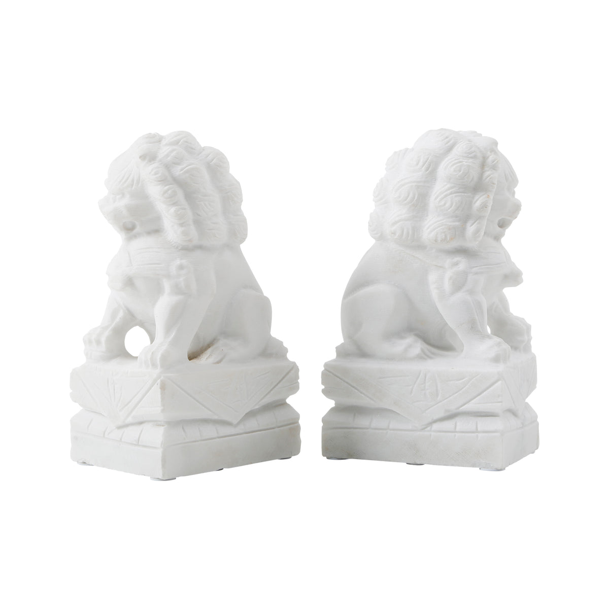 8" Pair of White Marble Guardian Lion Medium