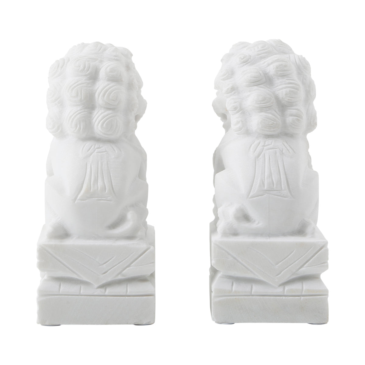 8" Pair of White Marble Guardian Lion Medium