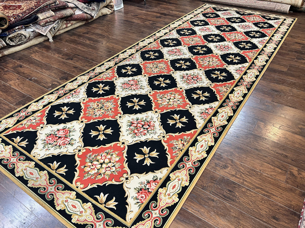 Wide Runner Rug 6x17 ft, Custom Made Vintage Stark Carpet 6 x 17 ft, Red Black Ivory, Corridor Hallway Rug, European Panel Design, Floral - Jewel Rugs, view 2
