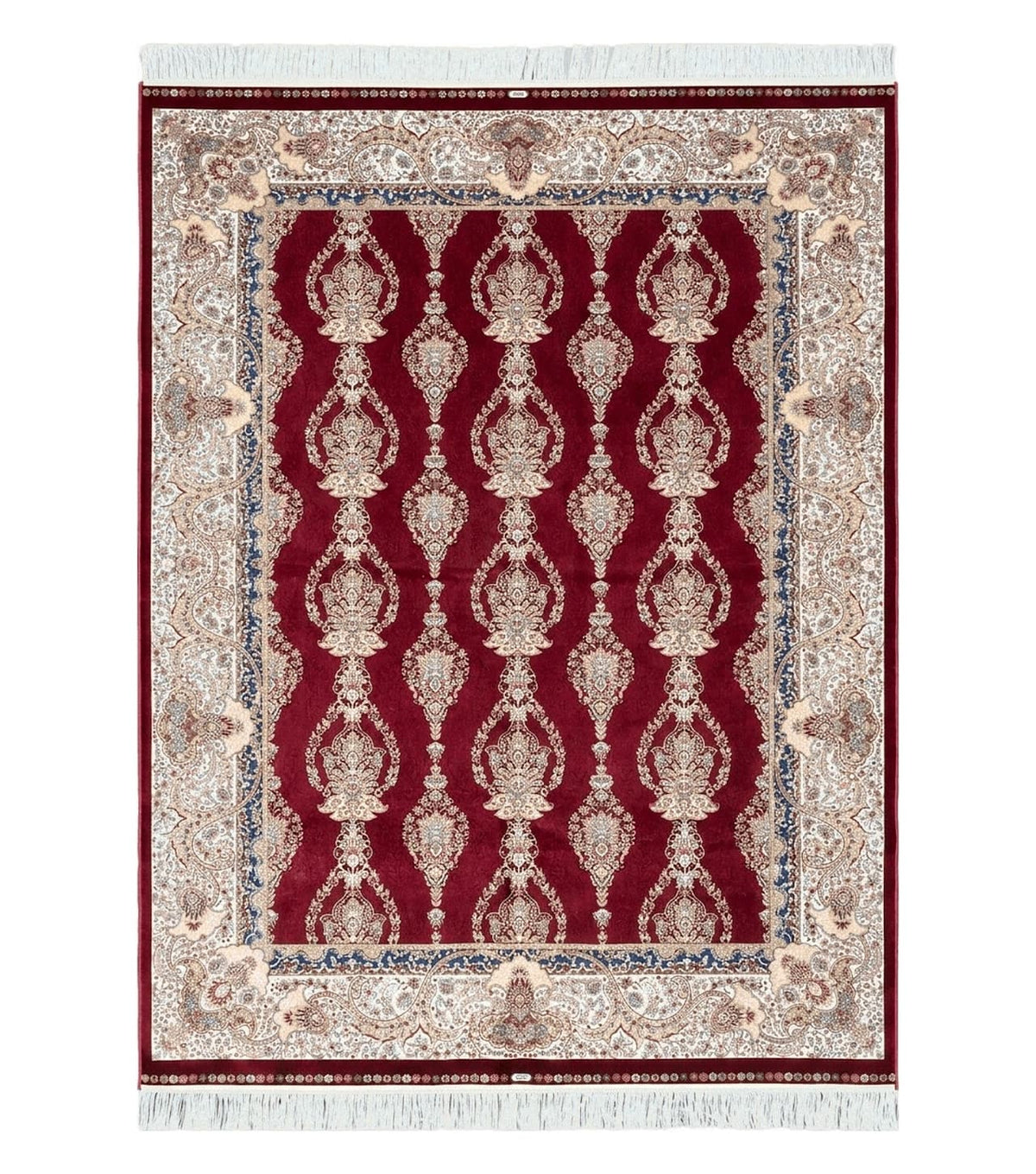 Dark Red Silk Carpet 5.3 x 7.6 ft, 5x8 Silk Rug, New Turkish Silk Carpet, Mint Condition, Beige & Red Area Rug, Bamboo Silk, High Quality - Jewel Rugs