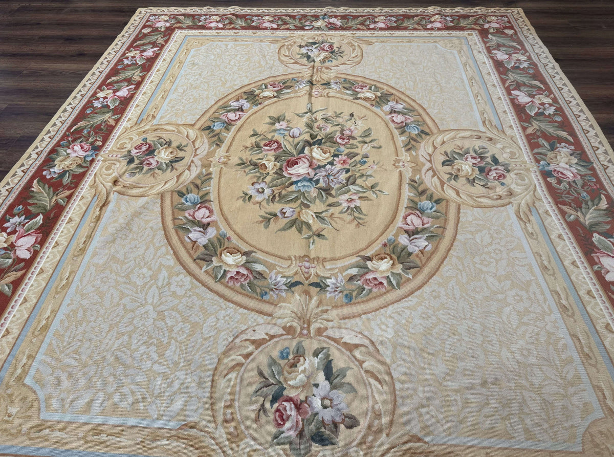 Needlepoint Rug 8x10, Aubusson Savonnerie European Carpet, Floral, Elegant - Jewel Rugs, view 13
