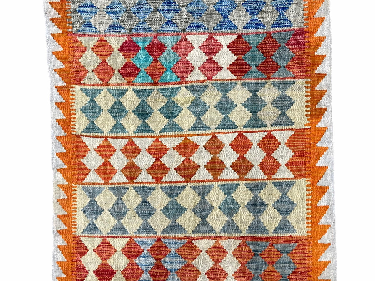 Small Chobi Kilim Rug 3x4 Colorful Diamond Kilim Small Turkish Multicolor Kilim with Diamond Pattern Wool Flatweave Nice - Jewel Rugs, view 6