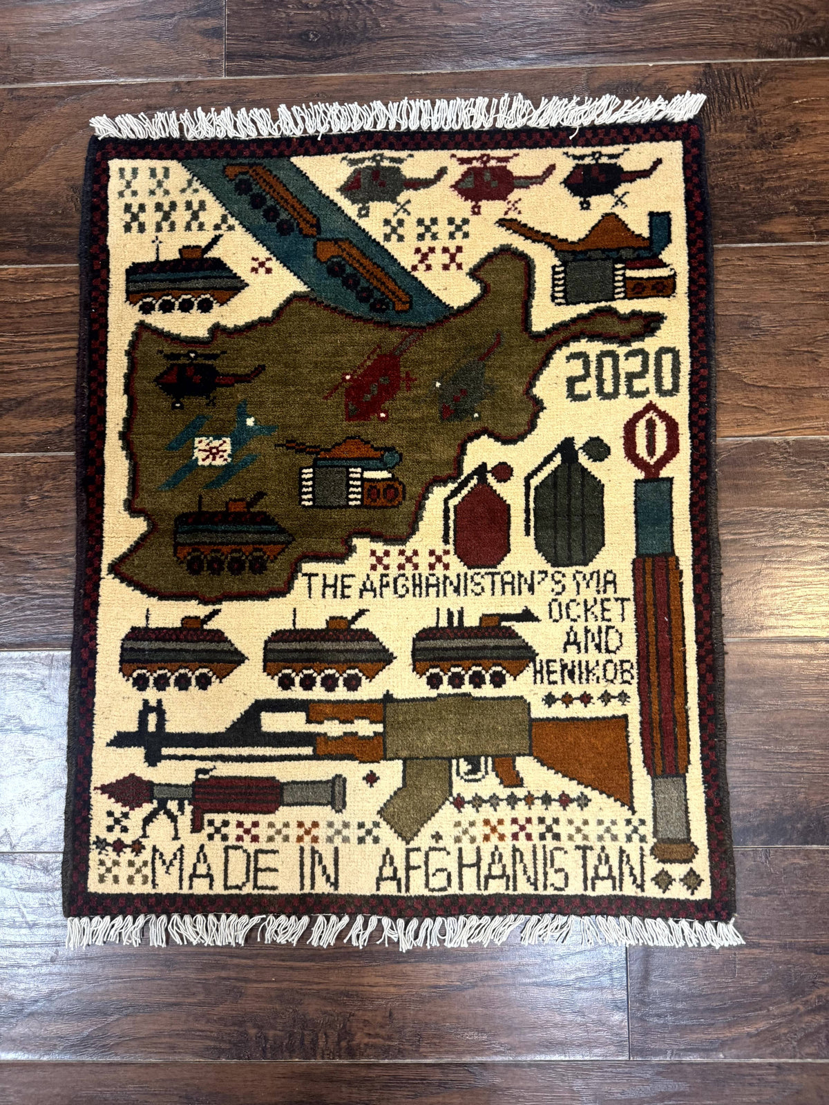 Afghan War Rug, Helicopters Tanks Guns, Handmade, Wool, 2x3 - Jewel Rugs, view 3