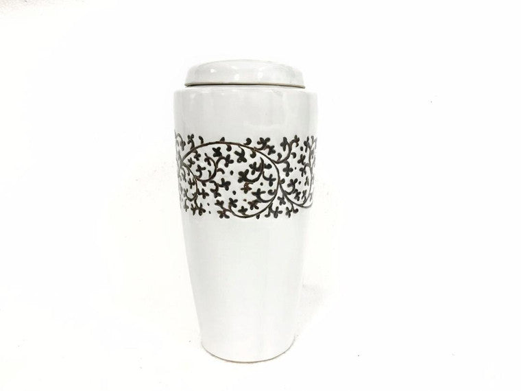 Black and White Hand Painted Tall Vase - Floral Top image 3