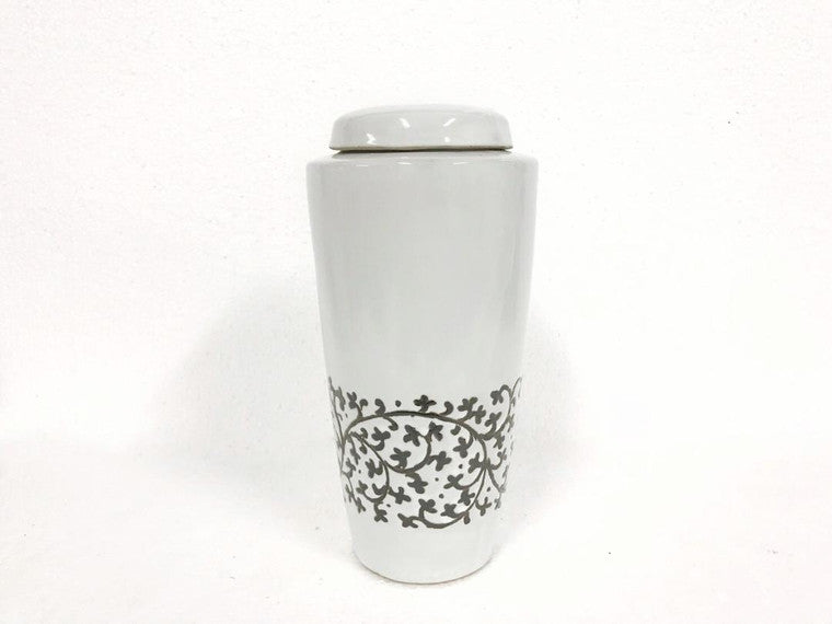 Black and White Hand Painted Tall Vase - Floral Bottom image 3