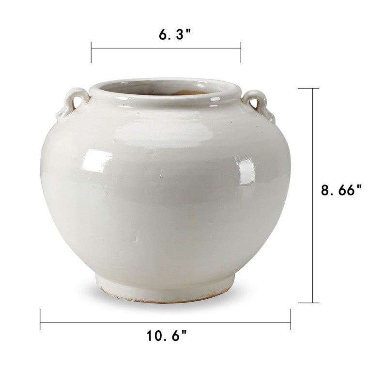8" Creamy White Round Pot with Two Handles image 3