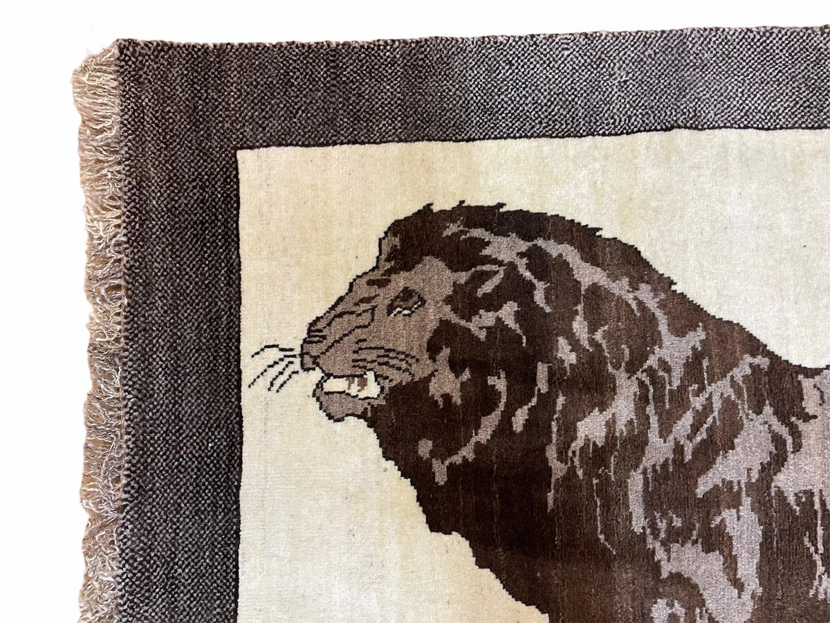 3 x 5 Handmade Rug Brown Beige Hand-Knotted Lion Rug New Vintage Quality Animal - Jewel Rugs, view 4