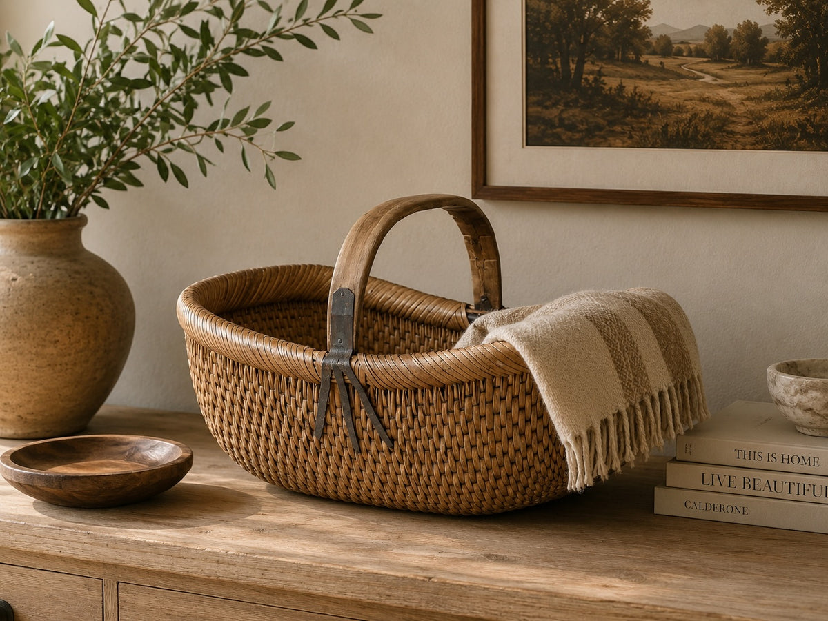 Vintage willow basket size & color vary
