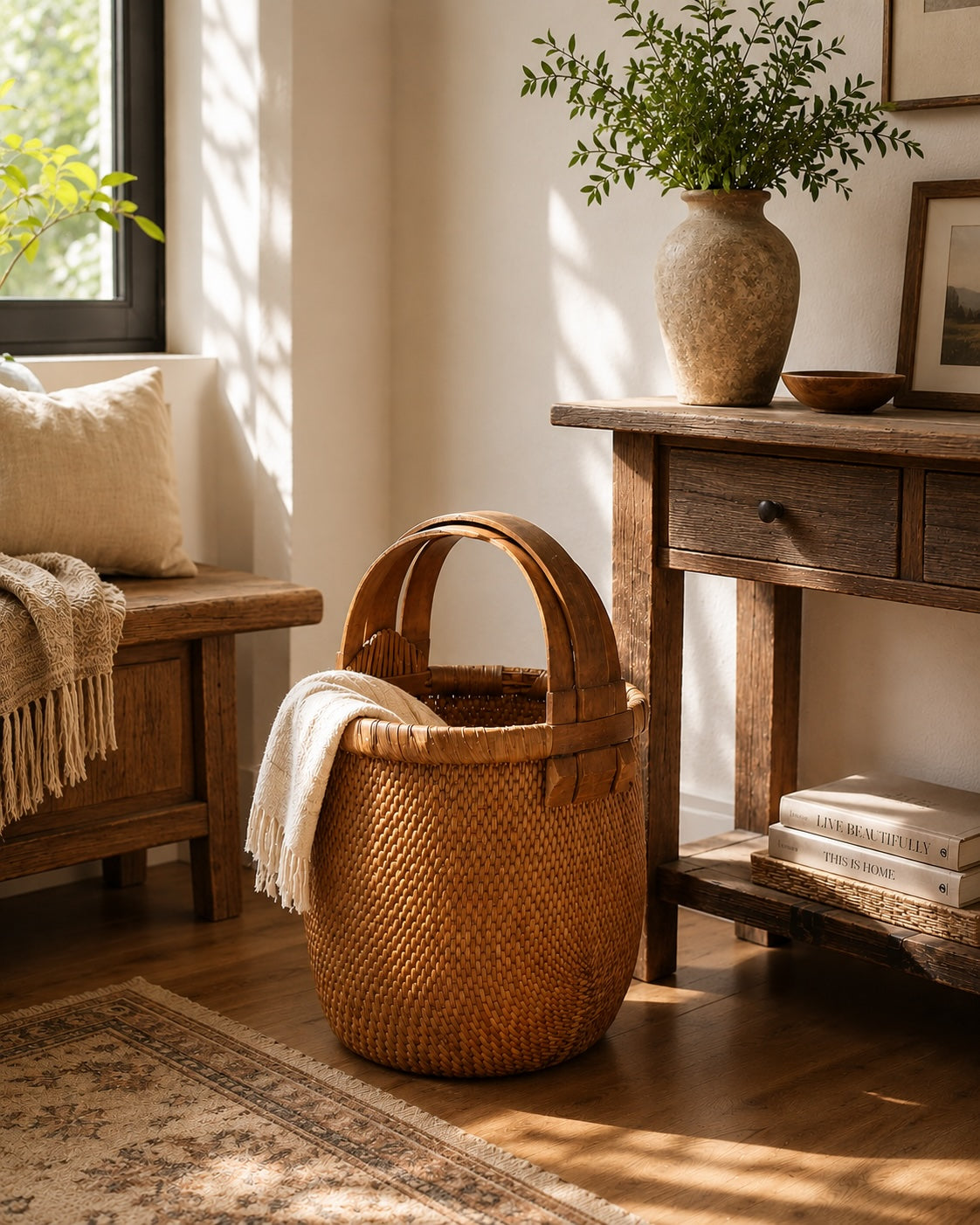Approx. 25 Inches High Vintage Willow Basket (Size & color vary)