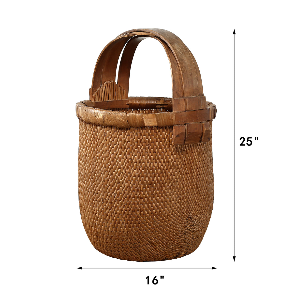 Approx. 25 Inches High Vintage Willow Basket (Size & color vary)