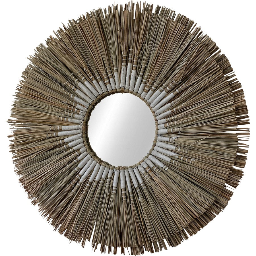 Straw Mirror with White Thread Small