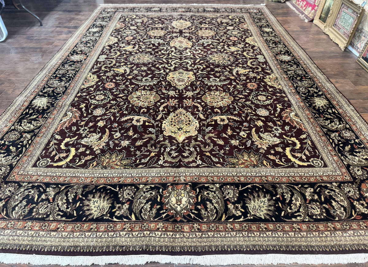 Indo Persian Rug 10x14, Floral Allover, Handmade Vintage Wool Rug, Dark Maroon/Plum and Black - Jewel Rugs, view 13