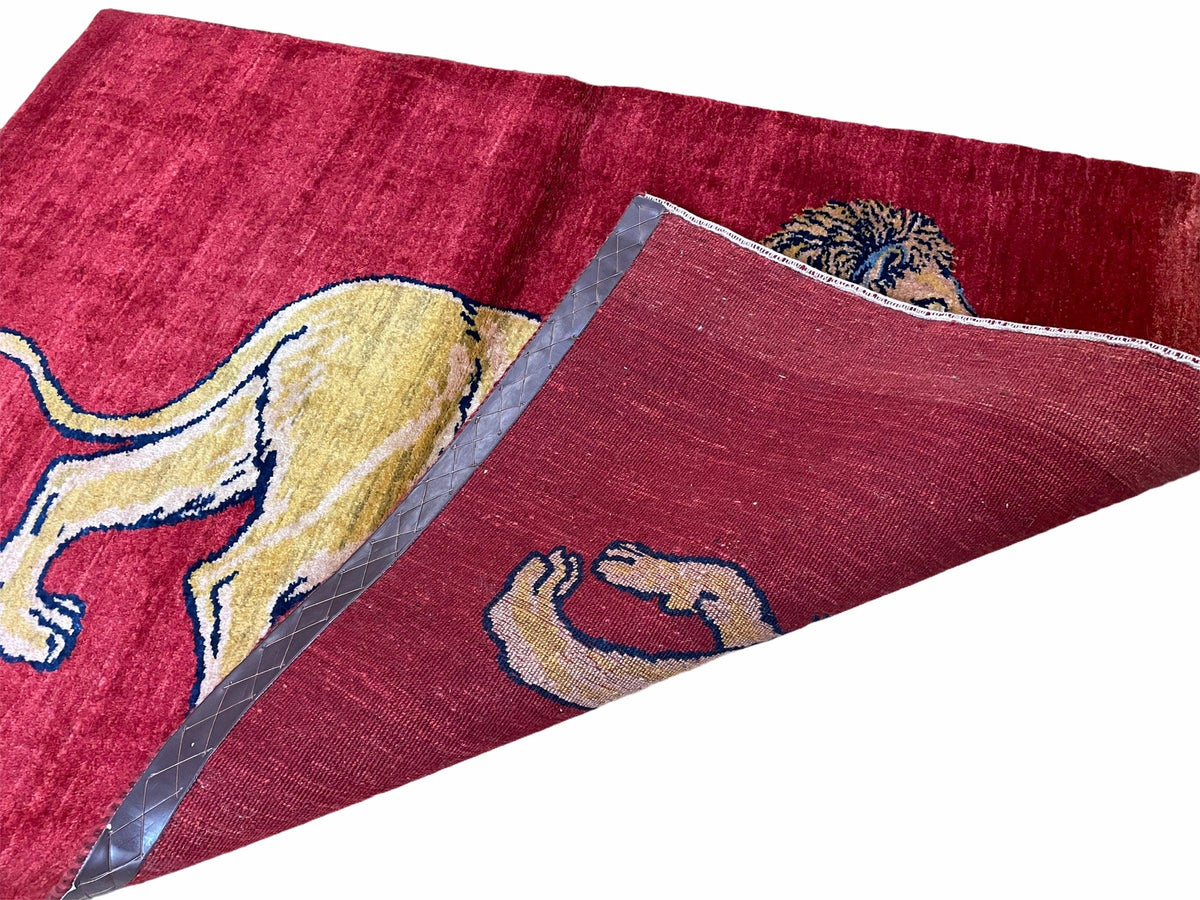 3 X 5 Handmade Hand-Knotted Rug Quality Wool Pictorial Lion Red Organic Dyes - Jewel Rugs, view 8