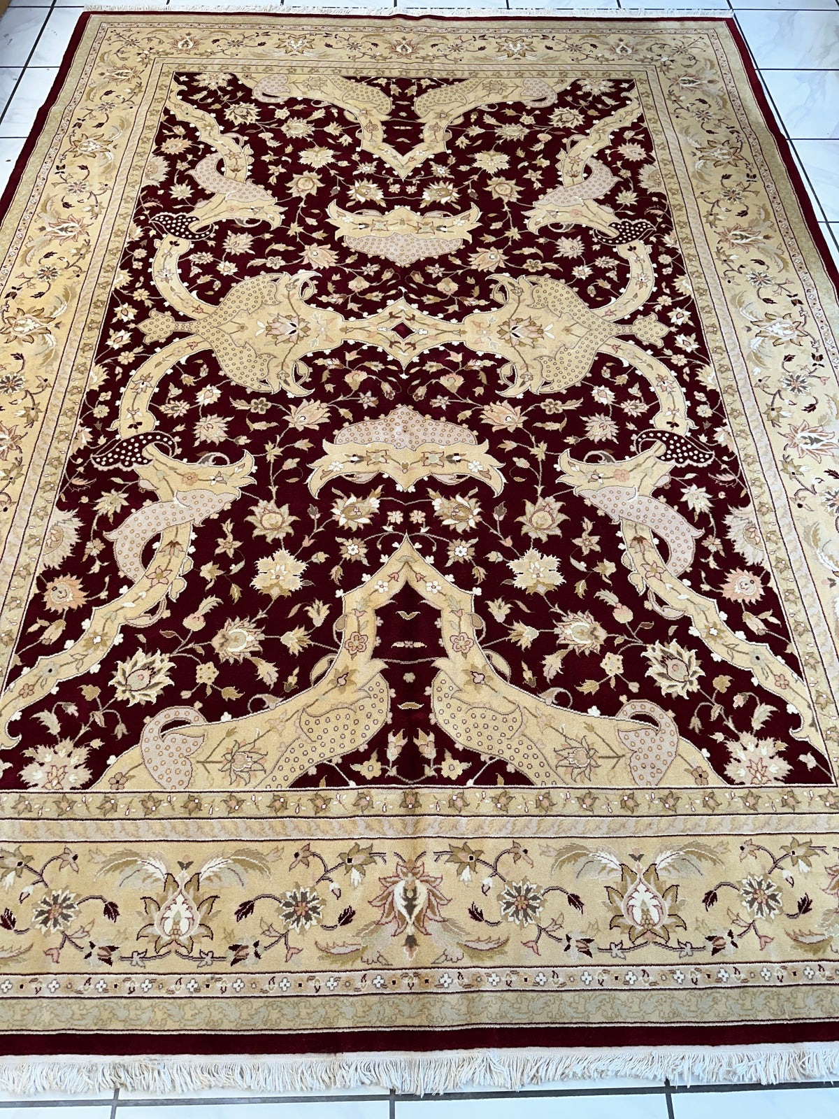 Pakistani Chobi Rug 9x12 | Burgundy, Beige & Ivory | Hand-Knotted Wool - Rugistan, view 2