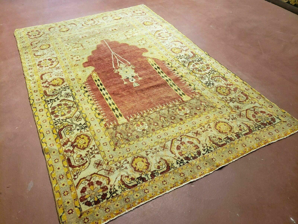 4' 5" X 7' Antique HandmadeTurkish Prayer Melas Oushak Wool Rug Mehrab Nice - Jewel Rugs, view 2