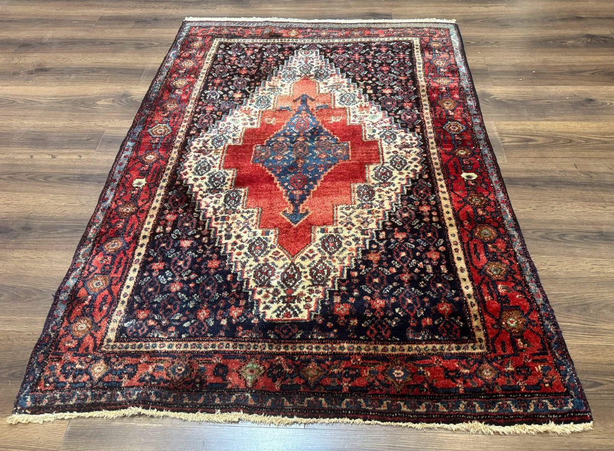 Antique Persian Kurdish Senneh Rug 4x5 Tribal Carpet Wool Geometric Medallion - Jewel Rugs, view 2