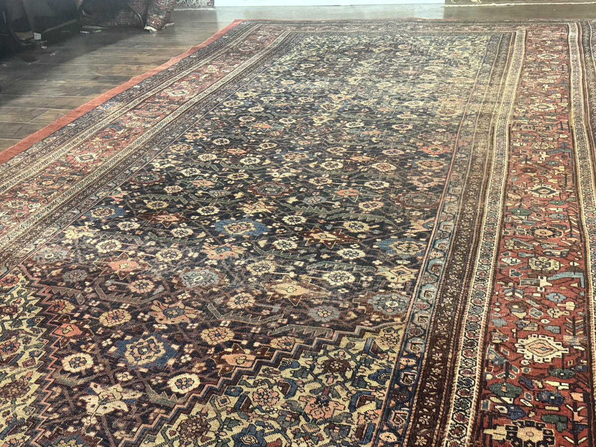 Antique Persian Bidjar Rug 8x15 – Navy Blue, Herati Pattern, Early 20th Century - Jewel Rugs, view 3