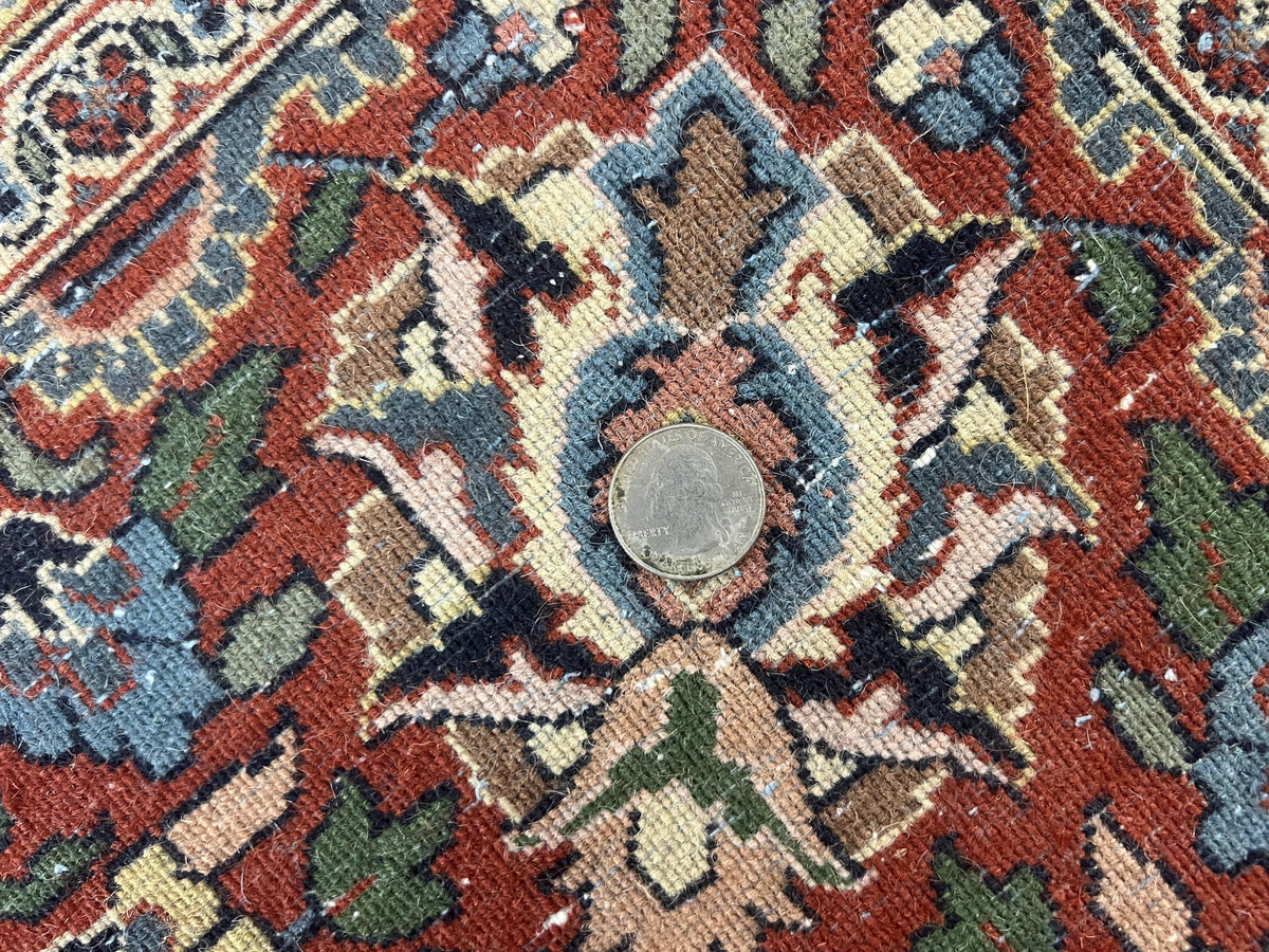 Indo Persian Rug 8x10, Floral Medallion, Vintage Handmade Wool Carpet, Navy Blue and Red, Fine 300 KPSI - Jewel Rugs, view 11