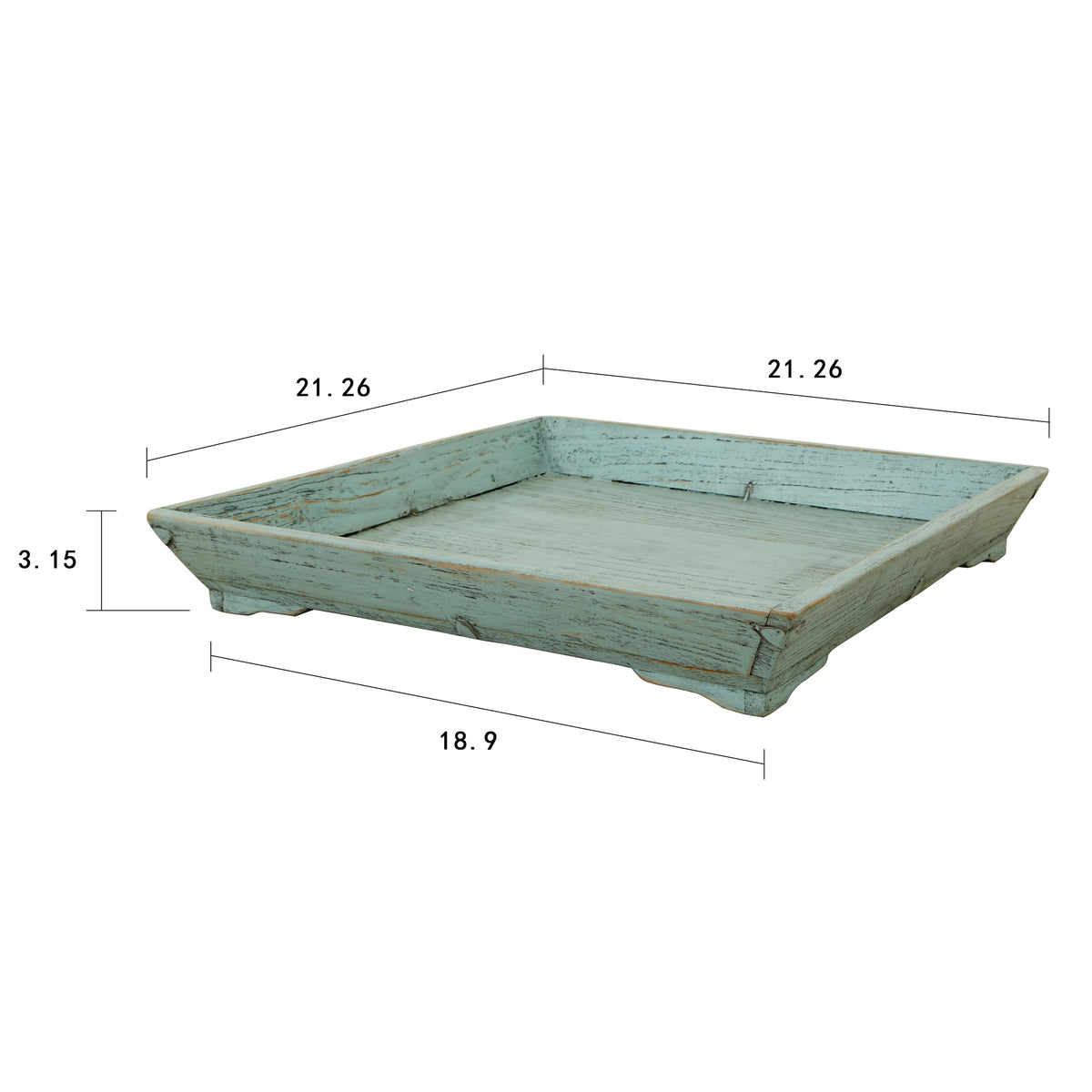 Vintage SquareTray with weathered soft aqua wash