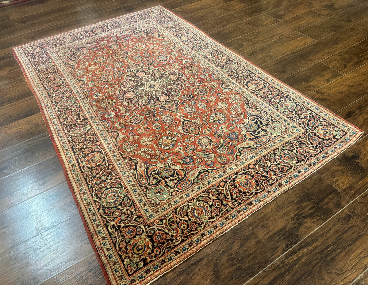 Persian Kashan Rug 4x7, Red, Floral Medallion, Vintage, Wool - Jewel Rugs, view 13