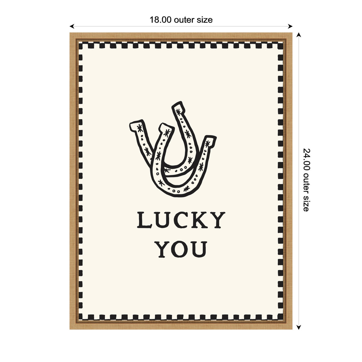 Lucky You Checkerboard Print, Hand Drawn Western Horseshoe Art, Cool Wall Art Motivational Poster by Lucky Guava Framed Canvas Wall Art Print