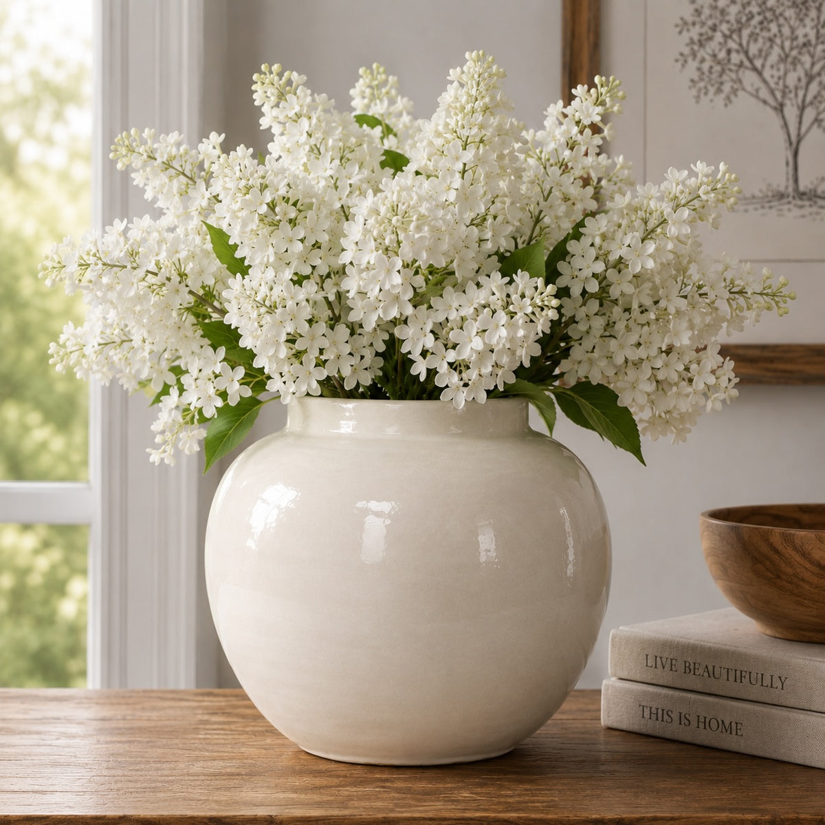 Approx.10 Inches Off White Ceramic Round Jar