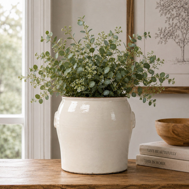 Approx. 10.6" High Off White Ceramic Vase with Decorative Handles (8.7" Opening) image 3