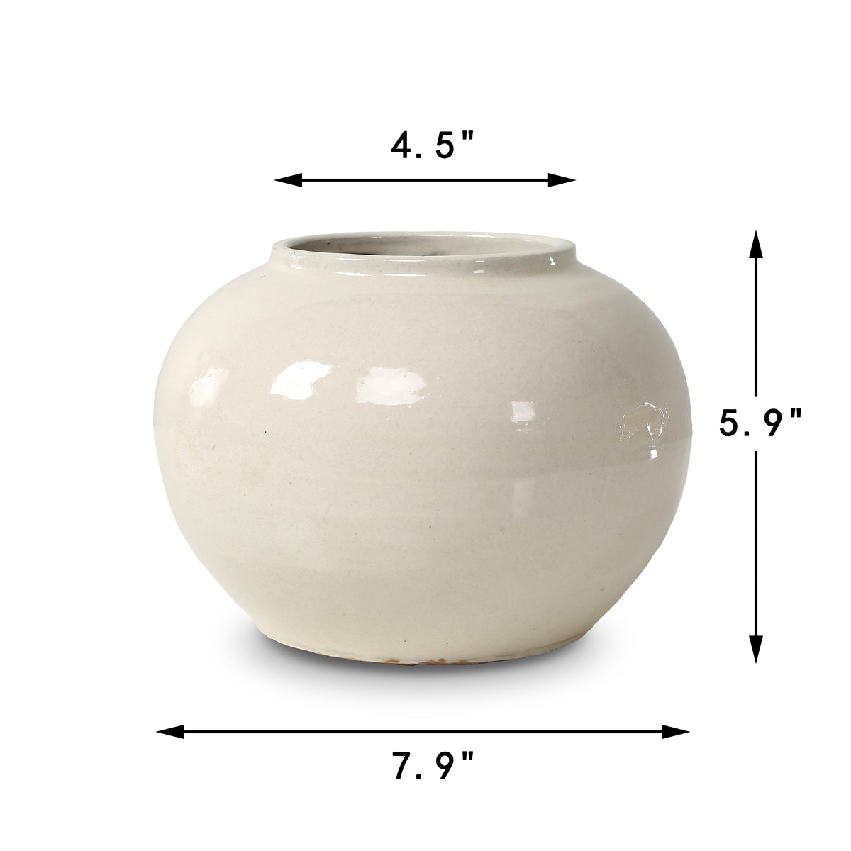 Approx. 6" High Off White Ceramic Round Pot (4.5" Opening)