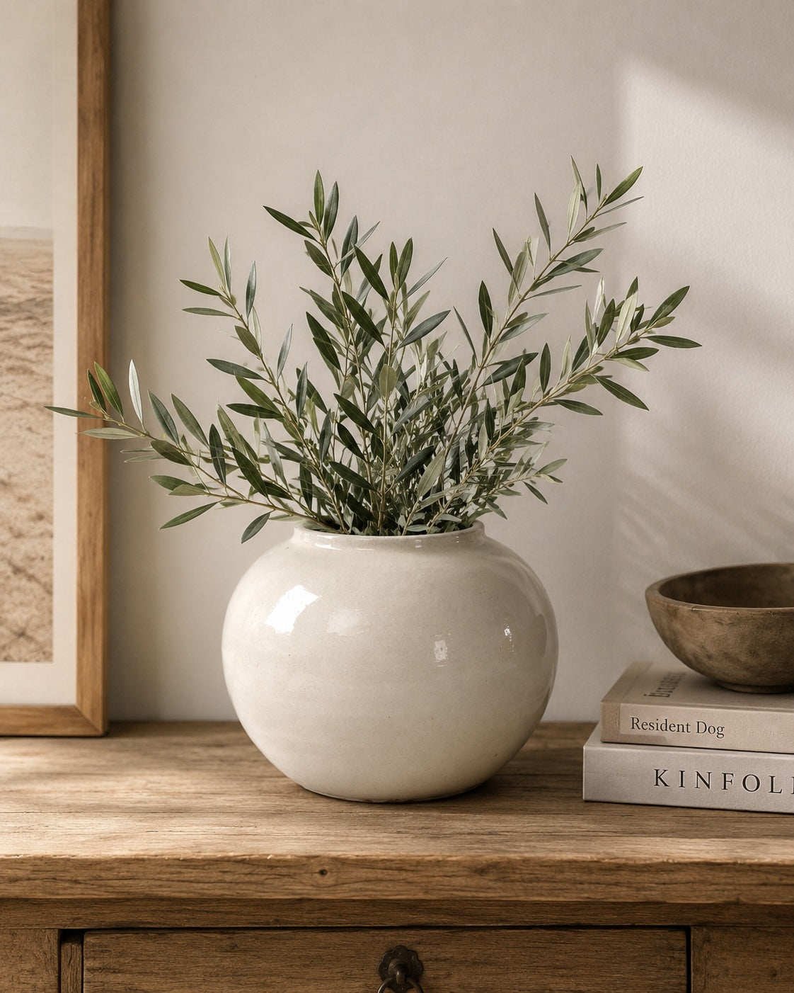 Approx. 6" High Off White Ceramic Round Pot (4.5" Opening)