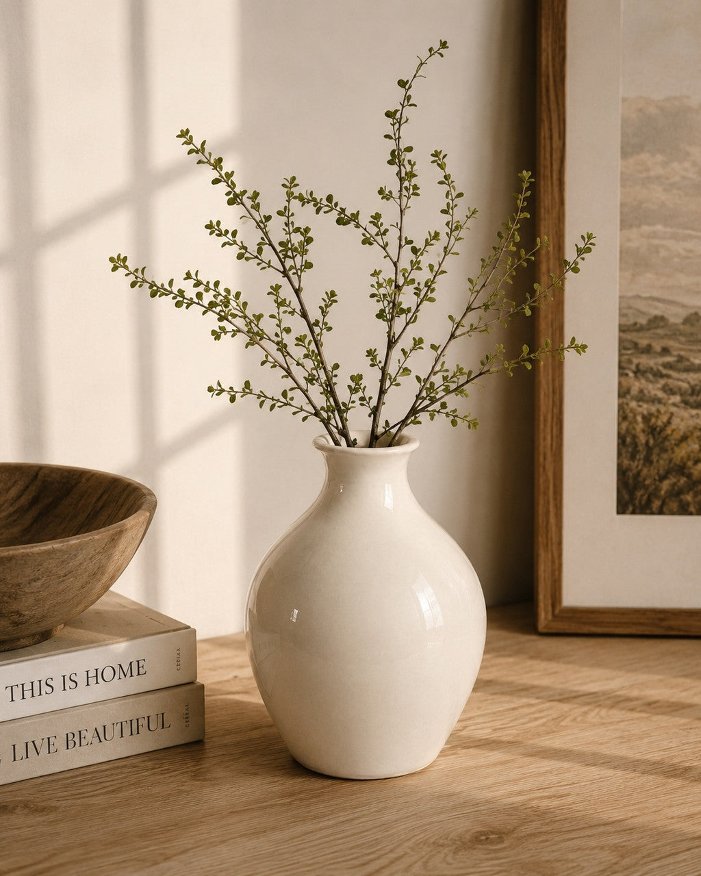 Approx. 9.4" Off White Glazed Ceramic Vase(3" Opening)