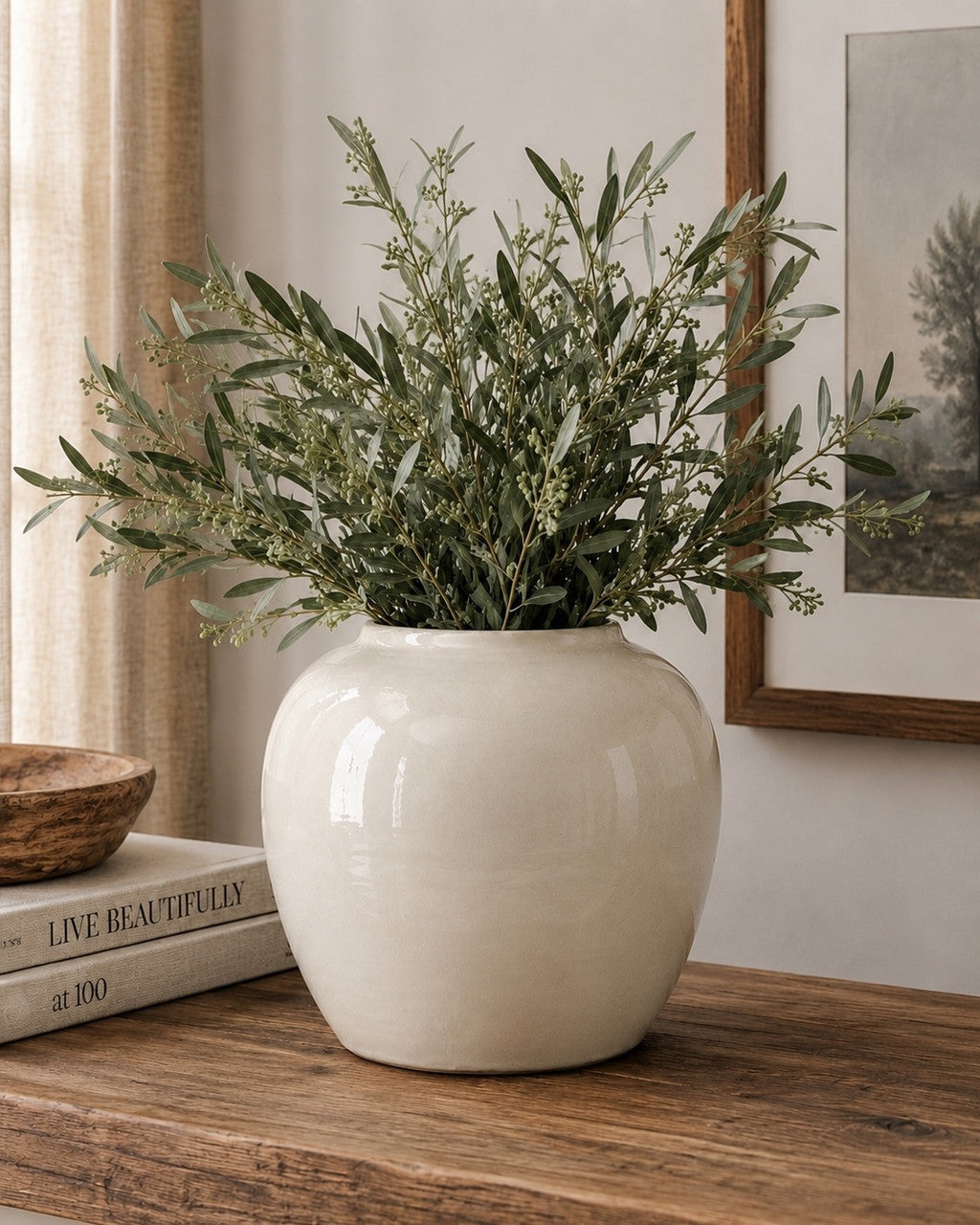 Off White Glazed Ceramic Vase 9.8" W x 9.1" H
