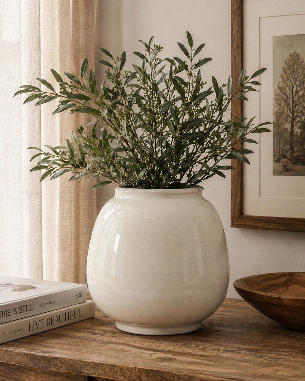 Approx.10"H Off White Ceramic Vase (5" Opening)