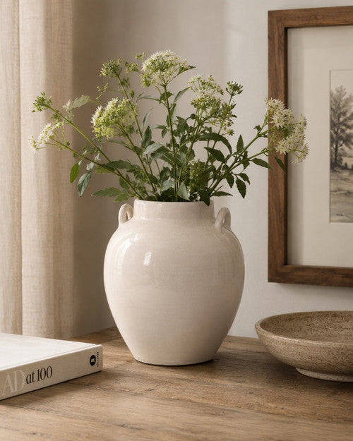Approx. 9" H Off White Ceramic Vase with Two Handles image 2