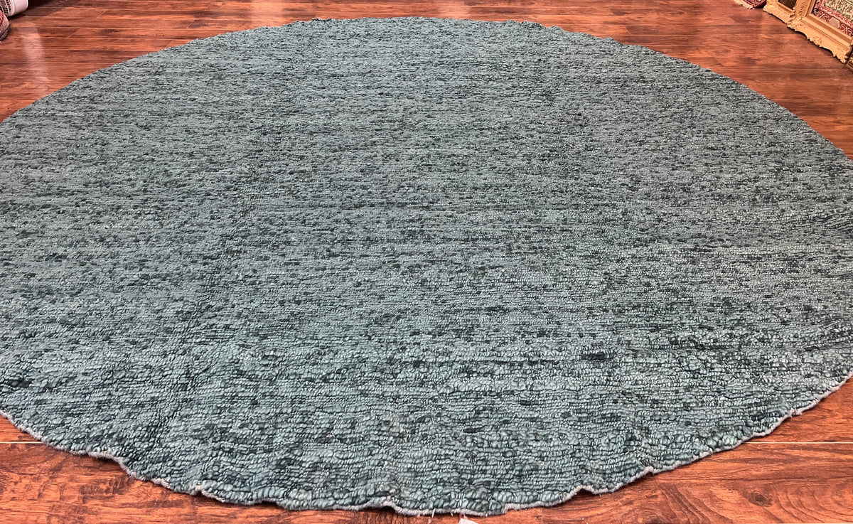 Large Round Indian Rug 11x11, Teal, Vintage Handmade Wool Carpet - Jewel Rugs, view 7